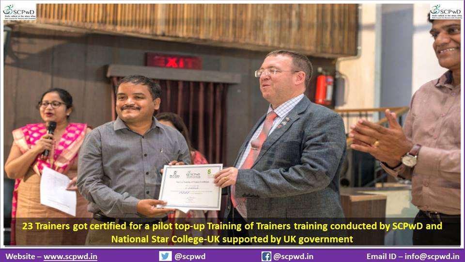 Certification of trainers for a pilot top-up  training conducted by SCPwD and National Star College supported by UK gov. - Dec'18
